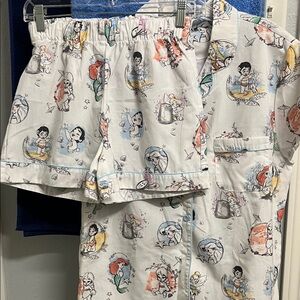 Disney White Short Sleeve Shirt with Light Blue and Black Cartoon Accents